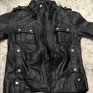 Men's Military-Style Black Leather Field Jacket